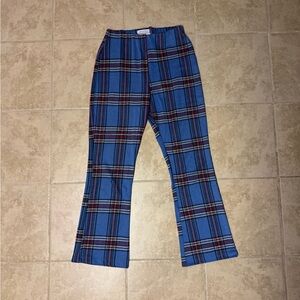 Urban Outfitters Stretch Tartan Pants M | Blue Plaid Knit Kick Flare